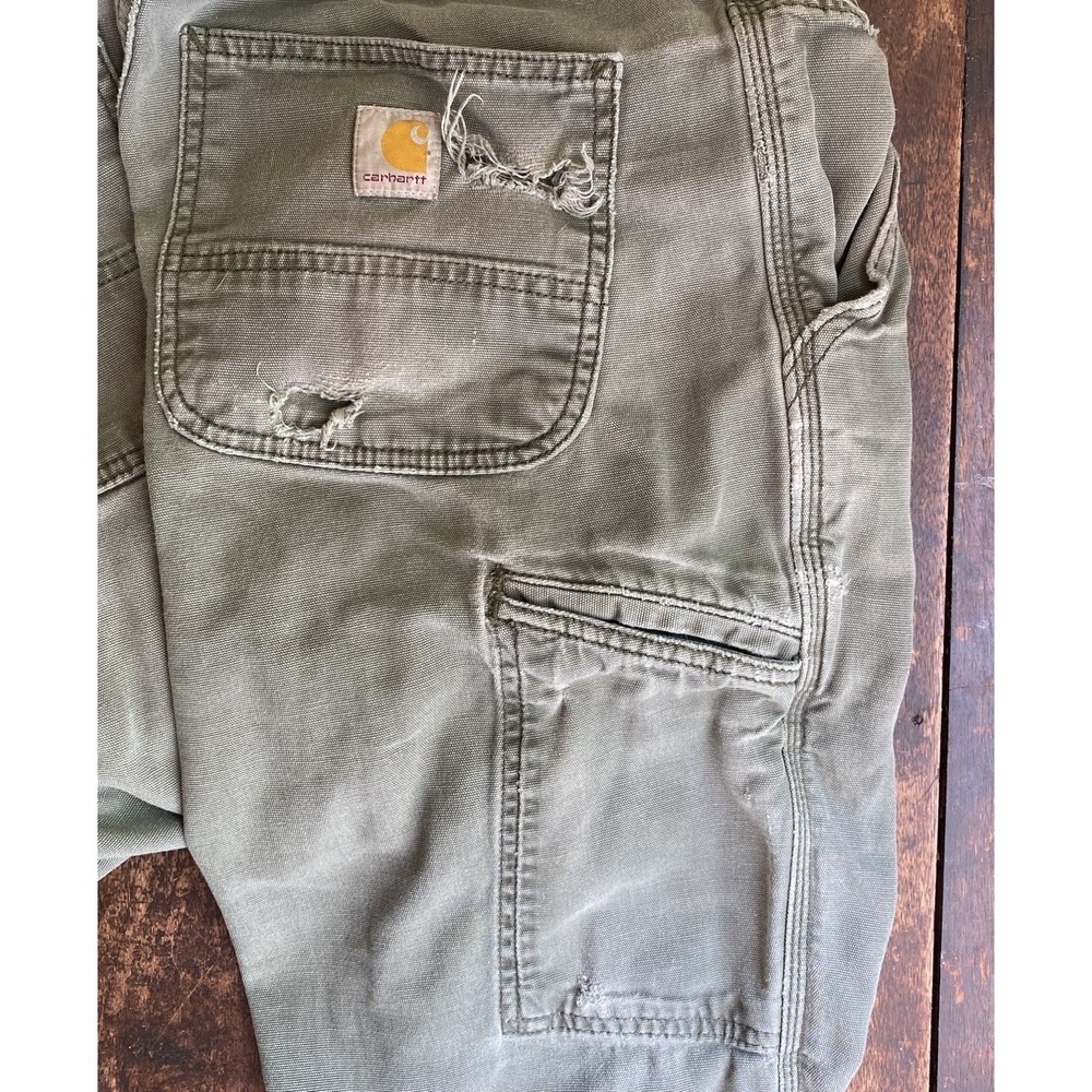 CARHARTT Distressed Streetwear Skate Relaxed Work Worn Pants, Grail, 33x34 Moss
